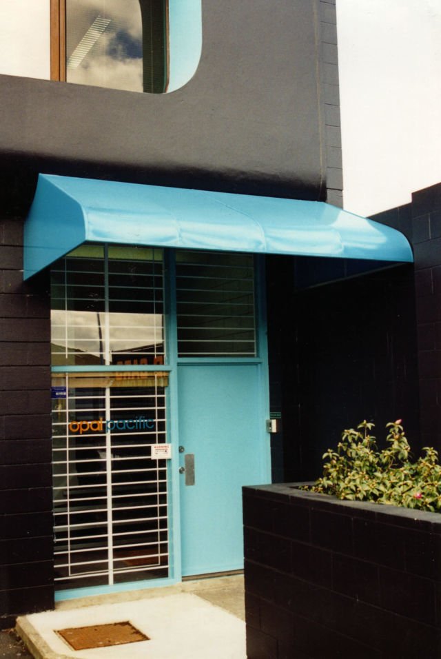 Fixed Frame Awnings - Fixed Frame wedge awning with curved front over office entrance in Auckland 1 copy.jpg